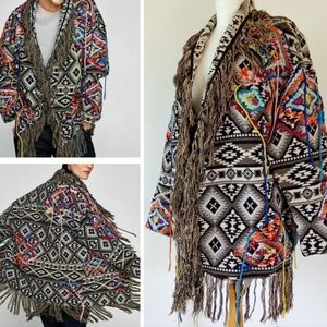 Zara Multicolor Patterned Fringe Jacket